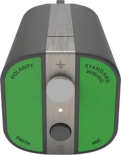 Síťový kondicionér Silent Power by ifi Audio AC iPurifier 2 v šedé a zelené barvě se stříbrným středovým pruhem