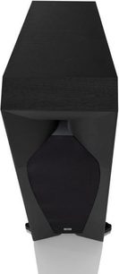 Kolumna głośnikowa JBL STUDIO 580 w kolorze czarnym, widok z przodu w perspektywie, kształt trapezoidalny, matowa czarna obudowa, centralny okrągły głośnik