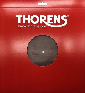 Copripiatto per giradischi Thorens, feltro in pelle nera, confezione quadrata rossa con finestra circolare centrale