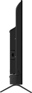 Panasonic TX-65LX700E fladskærms-TV, set fra siden, flad skærm, smal sort ramme, rektangulært centralt sort fod