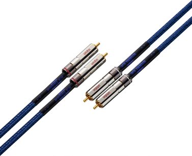 Câble audio analogique RCA Reference Blue RCA 1,5m, 4 connecteurs RCA dorés, gainage bleu, vue de dessus