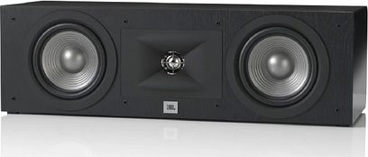 JBL Studio 235C centerkanal, sort, espressofinish, frontvisning, to runde højttalere, JBL-logo