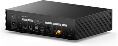 Digital transport EverSolo T8 i sort aluminium, bakside, SFP, LAN, USB, AES/EBU, optisk, koaksial, IIS, trigger, IEC