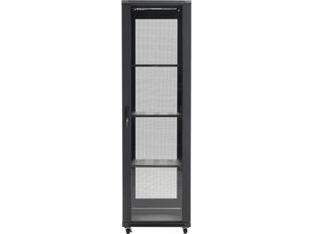 Baie audiovisual Norstone Pro Rack 42U negra con puerta frontal perforada, asa lateral, ruedas y paneles laterales completos