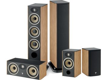 Komplet zvočnikov Focal Aria Evo X N°2 v lakiranem orehovem lesu, 5 zvočnikov na belem ozadju