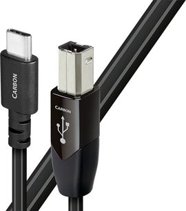 Audioquest Carbon USB-kabel B til C 1,5 m mat sort, forsølvede stik, tyk rillet kappe