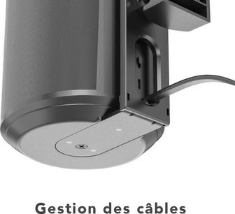 Norstone Mount roterende sort højttalerstativ til Sonos ERA 100, set nedefra, synlig kabel, integreret kabelstyring