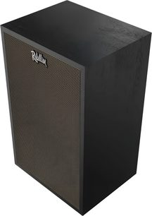 Diffusore da scaffale Klipsch Rebellion nero, vista di tre quarti con griglia frontale scura e logo Rebellion