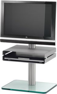 Spectral Curve QX104 TV-mööbel klaasist ja metallist, lapikekraani toega, riiuliga ja kromitud torujalgadega