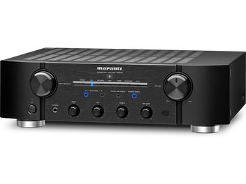 Marantz PM8005 schwarzer Stereo-Hi-Fi-Verstärker, Frontblende mit Tasten, Reglern und Anschlüssen, Frontansicht