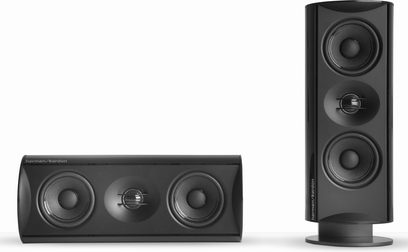 Harman Kardon HKTS 30 sort kompakt højttalerpakke i sort, bestående af en soundbar og to satellithøjttalere