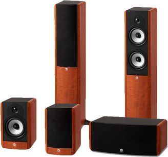 Pack d'enceintes colonnes Boston Acoustics A360 cherry composé de 4 enceintes en bois verni et 1 enceinte centrale noire
