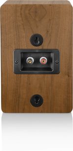 Boxă Dolby Atmos Canton AR 5, finisaj nuc, vedere din spate, bornier pentru difuzoare și prinderi de perete negre