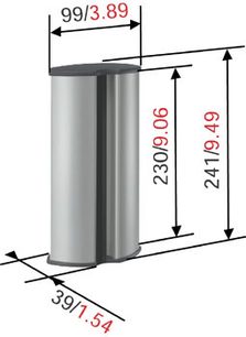 Cylindrisk metalkabler Vogel's EFA 6830, 230x90 mm, med angivne dimensioner på hvid baggrund