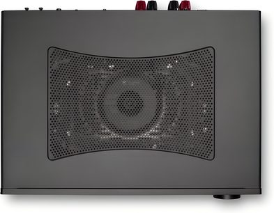Integreret stereo-forstærker Cambridge Audio CXA81 MkII sort, set ovenfra med stor central ventilationsrist