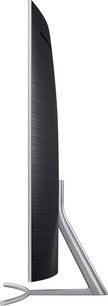 Samsung QE65Q8C 2018 TV set fra siden, buet sort skærm, slanke sølvfarvede kanter, buet metalfod