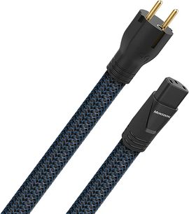 Audioquest Monsoon IEC13 2m netledning, sort, flettet blå og sort kappe, guldbelagte stik