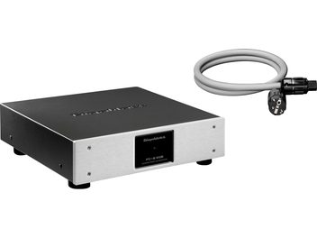 Acondicionador de red GigaWatt PC-2 EVO+ plateado, frontal de aluminio cepillado, con cable PowerSync PLUS gris de 1,5 m y enchufe Schuko