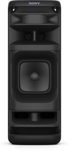 Prenosný bluetooth reproduktor Sony ULT TOWER 10, pohľad spredu, čierna farba, logo hore, stredový štvorcový reproduktor