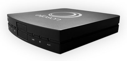 Síťový audio přehrávač Elipson Stream S300 Xi v černé barvě, pohled shora, bílé logo uprostřed, konektory vzadu