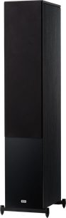 Gulvhøyttaler Heco AURORA XT 1000, frontvisning, mørk finish, svart frontdeksel, sokkel med synlige føtter