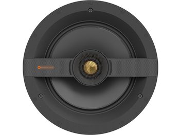 Monitor Audio PZ2 in-ceiling speaker, dark gray chassis, gold tweeter, matte black cone
