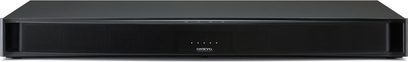 Onkyo LS-T30 sort soundbar, set forfra, aflang rektangulær form, sort gitter på forsiden, Onkyo-logo i midten