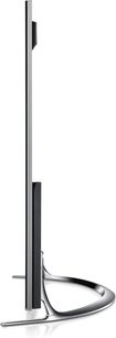 Samsung UE40F8000 TV set fra siden, flad og tynd skærm på buet sølvfarvet metalfod