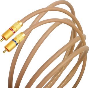 Audio kabel RCA Van den Hul The Second, béžový plášť a pozlacené konektory s červenými a modrými kroužky