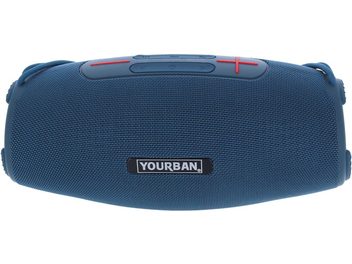 Enceinte bluetooth Yourban Getone 45 bleu, vue de face, forme cylindrique, tissu texturé, boutons de contrôle sur le dessus