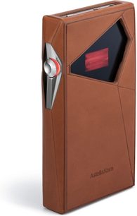 Astell&Kern SP4000T lettore audiophile marrone, vista di tre quarti, schermo asimmetrico nero e rotella laterale rossa