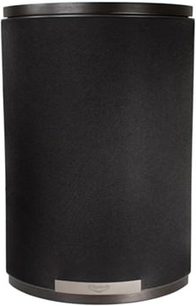 Sort cylindrisk baghøjttaler Klipsch P-27S espresso, set forfra, med sort gitter og sølvfarvet metalfod