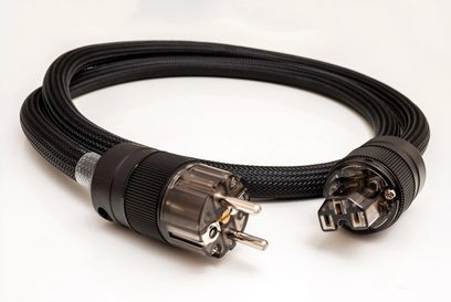 Taga Harmony TPC-TS 2m zwarte netvoedingskabel, Schuko- en IEC-connectoren, gevlochten mantel, bovenaanzicht