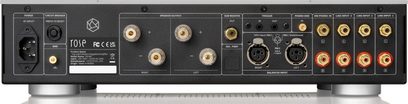 Vista posteriore dell’amplificatore hi-fi integrato stereo Rose RA280 argento, morsetti per diffusori e molteplici ingressi RCA e XLR