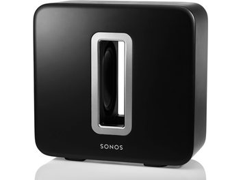 Sonos SUB sort mat, forsideudsigt, rektangulær afrundet form med oval åbning i midten