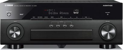 Yamaha RX-A880 sort surround receiver, set forfra, LED-display, kontrolknapper og drejeknapper, 2 roterende knapper