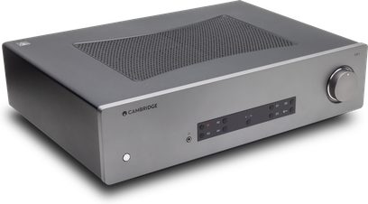 Cambridge Audio CXA81 MkII Stereo-Hi-Fi-Verstärker Silber, Frontansicht, Frontblende mit Tasten und Display, Metallgitter oben