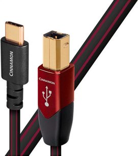 Аудіокабель USB Audioquest Cinnamon типу B–C, 1,5 м, позолочені конектори, чорна та червона оплетка