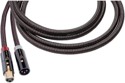 AES/EBU digitalt audiokabel med sort og rød flettet kappe, sorte XLR-han- og hunstik med gulddetaljer