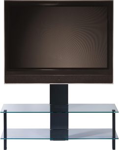 Sort TV-møbel med drejelig glashylde til fladskærm, 2 glashylder og sort fod