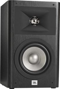 Vertikal, rektangulær JBL Studio 230 bogreolhøjttaler i sort, med blankt frontpanel, diskant, basenheder og basrefleksport