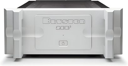 Amplificator de putere Bryston 28B3 argintiu cu panou frontal masiv și mânere laterale