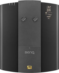 Benq W11000 sort videoprojektor, set forfra, lodret cylindrisk form, to justeringsknapper øverst