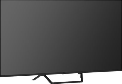 Televisor de alta definición Panasonic TV-55W95BEG negro, marco delgado de plástico mate, pantalla plana, pie central rectangular abierto, vista frontal ligeramente en ángulo