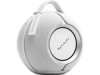 Φορητό ηχείο Bluetooth DEVIALET Mania λευκό, σφαιρικός σχεδιασμός με ενσωματωμένη λαβή, λήψη τριών τετάρτων