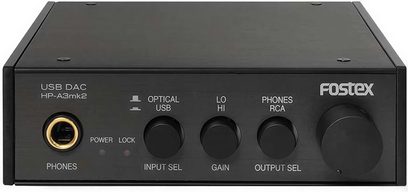 Højkvalitets hovedtelefonforstærker HP-A3 mk2 sort med frontpanel udstyret med 1 hovedtelefonstik, 4 drejeknapper og flere inskriptioner