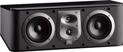 JBL ES25C sort central højttaler, 3 højttalere på mat forside, blank ramme, rektangulær form