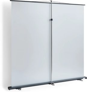 Schermo di proiezione portatile Projeo PullUP ALR LT 90 su piedistallo, telo grigio con bordo nero e asta centrale