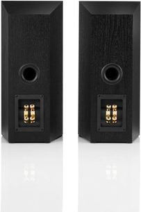 Δύο μαύρα ραφιέρες ηχεία JBL STUDIO 530, μπροστινή όψη, με ορατά μεγάφωνα και χρυσές ακροδέκτες σύνδεσης