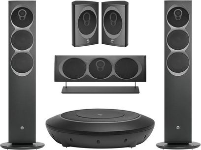 Linn Pack Komponent 5.1 hjemmebiograf højttalerpakke, gulvhøjttalere, kompakte højttalere, centerhøjttaler, subwoofer, sort